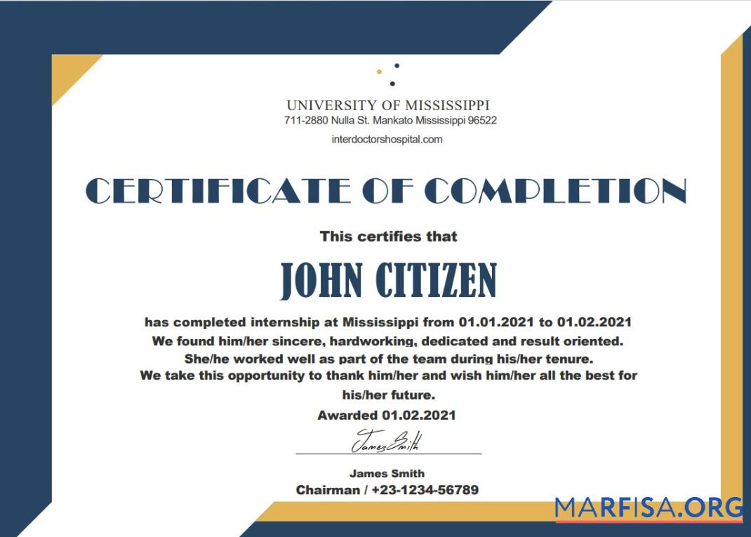 Realistic USA Internship cert real example